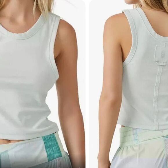 NWOT Free People Back to the Basics Tank Scoop Neck Cotton XS Cropped Seaglass - Picture 5 of 11